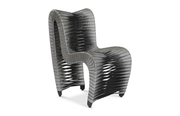 Phillips Collection Seat Belt Dining Chair - Modern Organic Design with Woven Strap Back, Perfect for Any Dining Space Silver, Metallic B2061SS