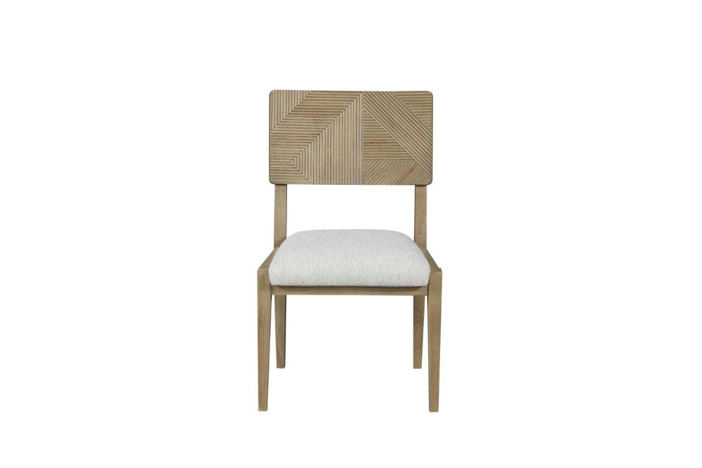 English Elm Modern Dining Chair Set of 2 with Wheat Wood Matrix Back and Performance Fabric Seat Geometric Wood Back & Performance Fabric B2699P576215
