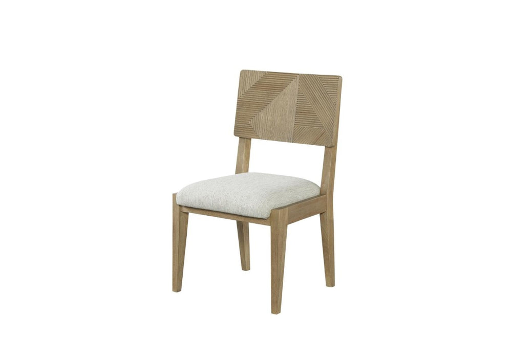 English Elm Modern Dining Chair Set of 2 with Wheat Wood Matrix Back and Performance Fabric Seat Geometric Wood Back & Performance Fabric B2699P576215