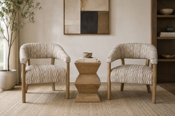 English Elm Modern Sculptural Arm Dining Chair Wheat Performance Fabric and Natural Wood Frame B2699P576218