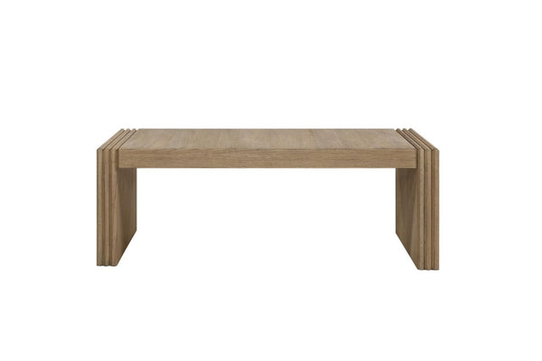 English Elm Modern White Oak Veneer Living Room Table with Wheat Grain Finish and Textured Panels Cocktail Table Ribbed Wood Legs B2699P584218