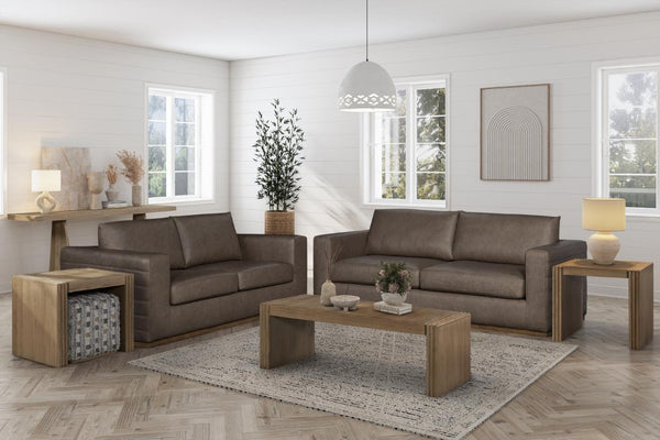 English Elm Modern White Oak Veneer Living Room Table with Wheat Grain Finish and Textured Panels Cocktail Table Ribbed Wood Legs B2699P584218