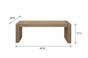 English Elm Modern White Oak Veneer Living Room Table with Wheat Grain Finish and Textured Panels Cocktail Table Ribbed Wood Legs B2699P584218