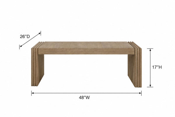 English Elm Modern White Oak Veneer Living Room Table with Wheat Grain Finish and Textured Panels Cocktail Table Ribbed Wood Legs B2699P584218