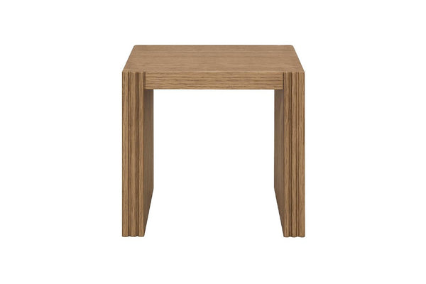English Elm Modern White Oak Veneer Living Room Table with Wheat Grain Finish and Textured Panels End Table Ribbed Wood Sides B2699P584219