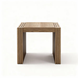 English Elm Modern White Oak Veneer Living Room Table with Wheat Grain Finish and Textured Panels End Table Ribbed Wood Sides B2699P584219
