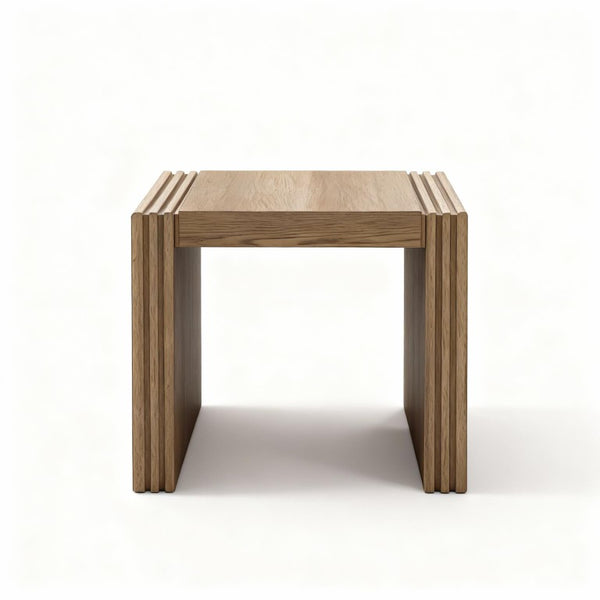 English Elm Modern White Oak Veneer Living Room Table with Wheat Grain Finish and Textured Panels End Table Ribbed Wood Sides B2699P584219