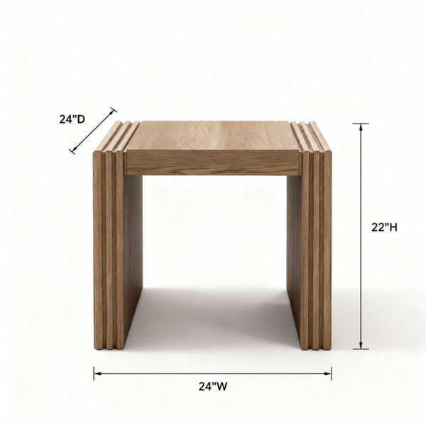 English Elm Modern White Oak Veneer Living Room Table with Wheat Grain Finish and Textured Panels End Table Ribbed Wood Sides B2699P584219