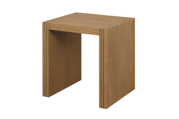 English Elm Modern White Oak Veneer Living Room Table with Wheat Grain Finish and Textured Panels End Table Ribbed Wood Sides B2699P584219