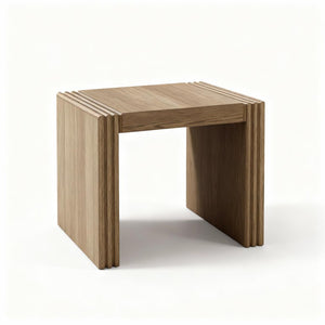 English Elm Modern White Oak Veneer Living Room Table with Wheat Grain Finish and Textured Panels End Table Ribbed Wood Sides B2699P584219