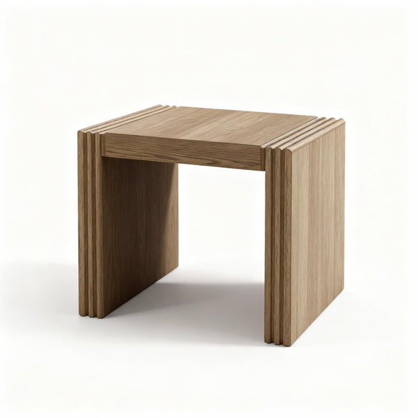 English Elm Modern White Oak Veneer Living Room Table with Wheat Grain Finish and Textured Panels End Table Ribbed Wood Sides B2699P584219
