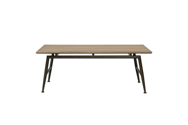 English Elm Modern White Oak Veneer Living Room Table with Wheat Grain Finish and Textured Panels Cocktail Table Metal Base B2699P584220