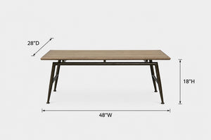 English Elm Modern White Oak Veneer Living Room Table with Wheat Grain Finish and Textured Panels Cocktail Table Metal Base B2699P584220