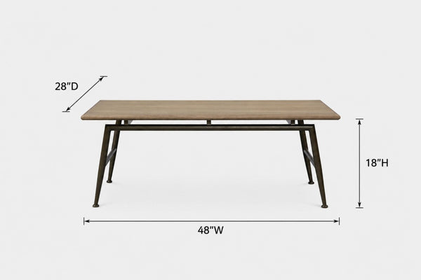 English Elm Modern White Oak Veneer Living Room Table with Wheat Grain Finish and Textured Panels Cocktail Table Metal Base B2699P584220