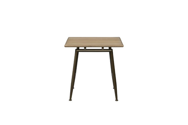 English Elm Modern White Oak Veneer Living Room Table with Wheat Grain Finish and Textured Panels End Table Metal Base B2699P584221