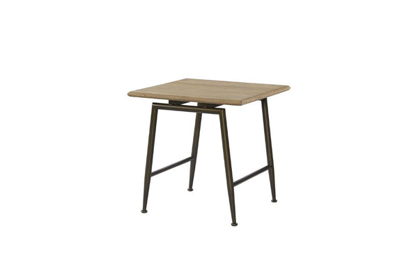English Elm Modern White Oak Veneer Living Room Table with Wheat Grain Finish and Textured Panels End Table Metal Base B2699P584221