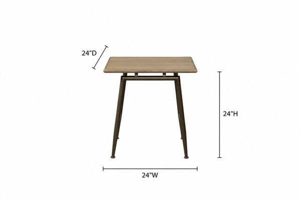 English Elm Modern White Oak Veneer Living Room Table with Wheat Grain Finish and Textured Panels End Table Metal Base B2699P584221