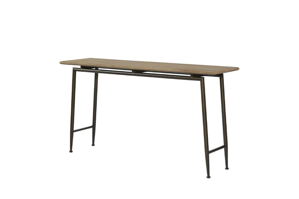 English Elm Modern White Oak Veneer Console Table with Dark Metal Legs for Entryways B2699P584225