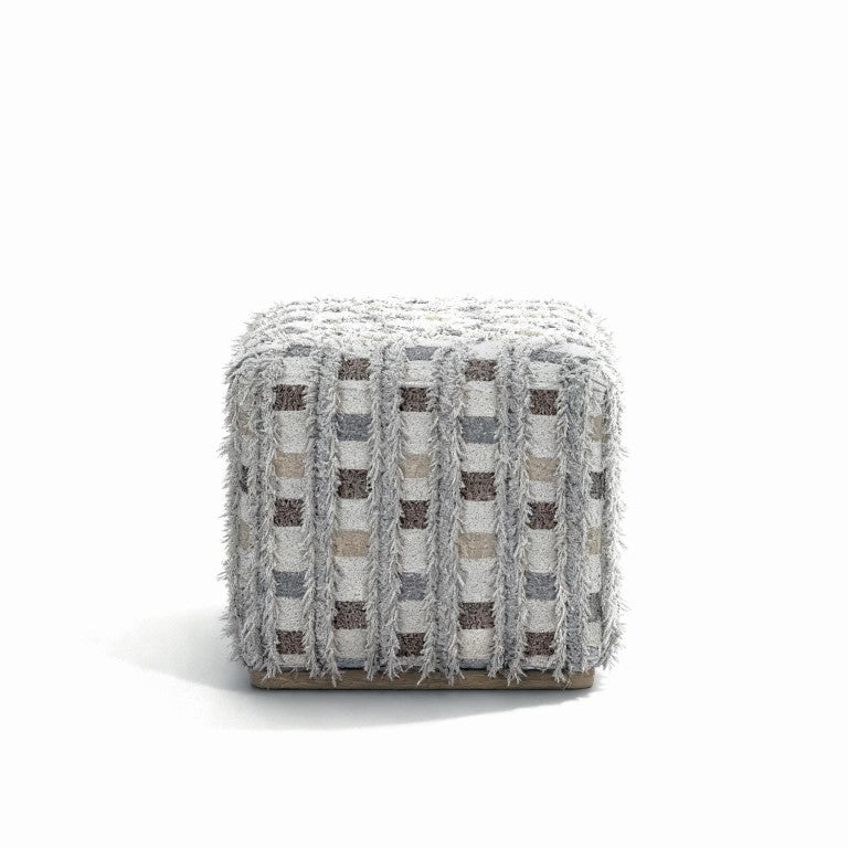 English Elm Modern Cube Stool Checkerboard Performance Fabric Fringe Detail Organic Living Room Seat B2699P585683