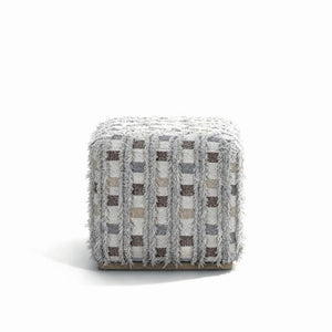 English Elm Modern Cube Stool Checkerboard Performance Fabric Fringe Detail Organic Living Room Seat B2699P585683