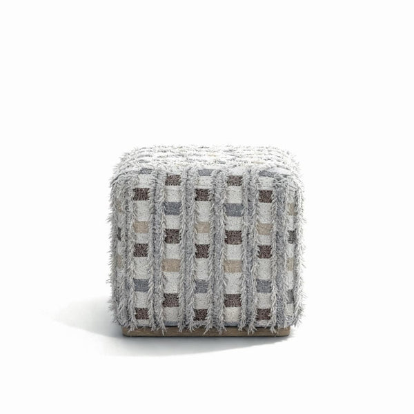 English Elm Modern Cube Stool Checkerboard Performance Fabric Fringe Detail Organic Living Room Seat B2699P585683