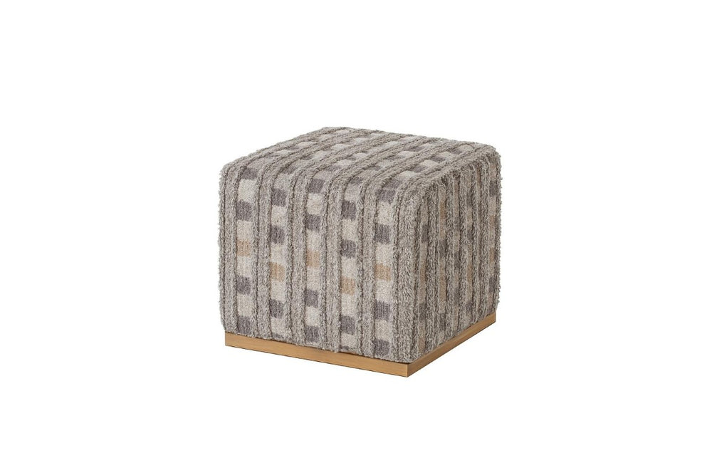 English Elm Modern Cube Stool Checkerboard Performance Fabric Fringe Detail Organic Living Room Seat B2699P585683