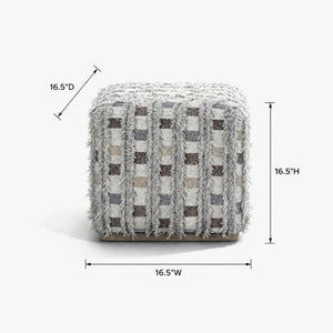 English Elm Modern Cube Stool Checkerboard Performance Fabric Fringe Detail Organic Living Room Seat B2699P585683