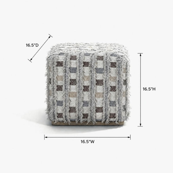 English Elm Modern Cube Stool Checkerboard Performance Fabric Fringe Detail Organic Living Room Seat B2699P585683