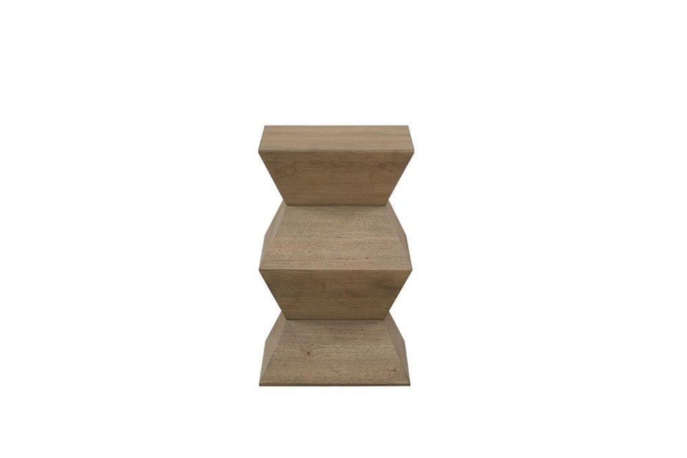 English Elm Modern Oak Veneer Sculptural Geometric Side Table with Warm Wheat Finish Japandi Accent B2699P585690