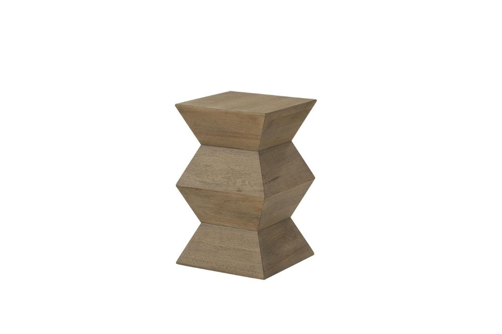 English Elm Modern Oak Veneer Sculptural Geometric Side Table with Warm Wheat Finish Japandi Accent B2699P585690
