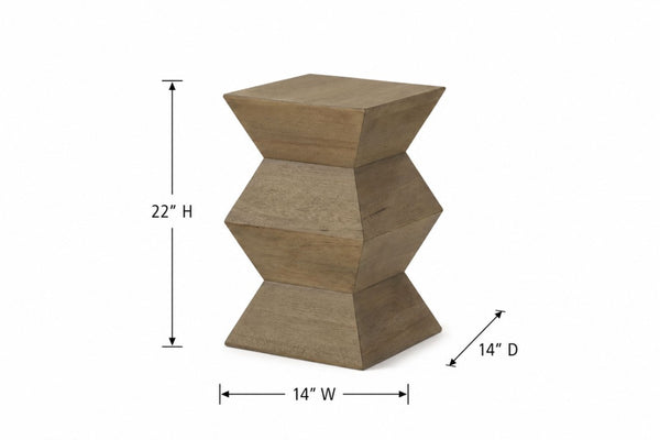 English Elm Modern Oak Veneer Sculptural Geometric Side Table with Warm Wheat Finish Japandi Accent B2699P585690