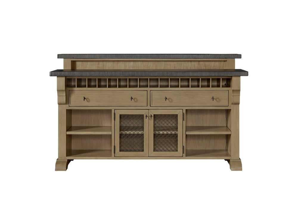 English Elm Modern Hickory Veneer Bar Cabinet with Cement Top Wine Slots and Drawer Storage B2699P587669