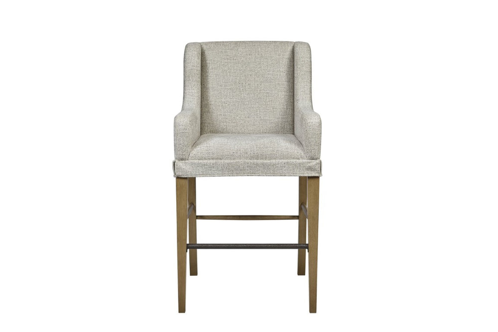 English Elm Set of 2 Wingback Upholstered Barstools with Hickory Legs for Kitchen Islands B2699P587670