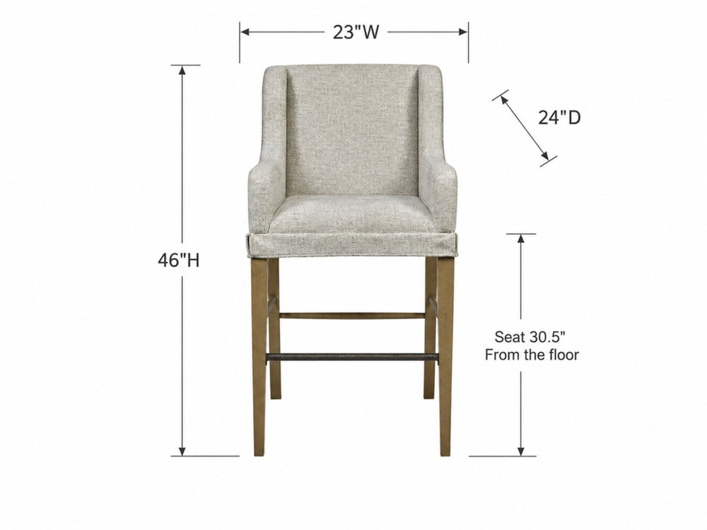 English Elm Set of 2 Wingback Upholstered Barstools with Hickory Legs for Kitchen Islands B2699P587670