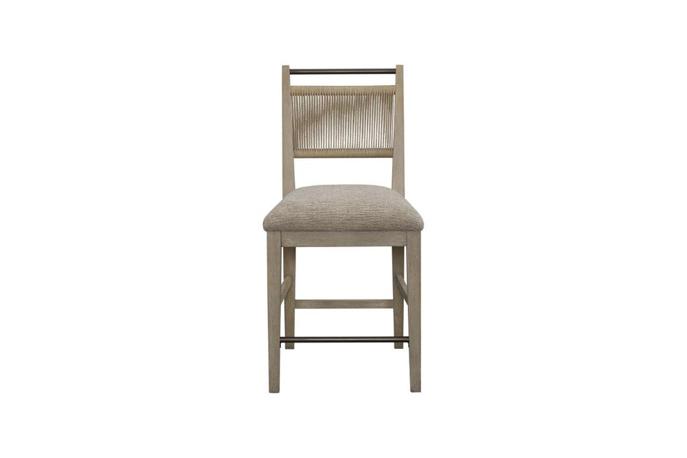 English Elm Set of 2 Woven Rope Back Counter Stools with Oak Frame and Upholstered Seats B2699P587671