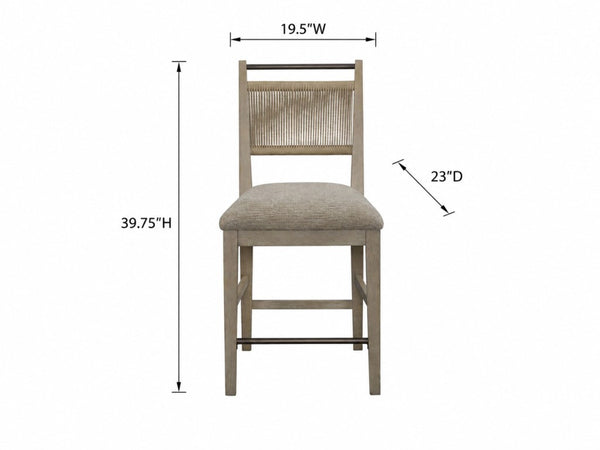 English Elm Set of 2 Woven Rope Back Counter Stools with Oak Frame and Upholstered Seats B2699P587671