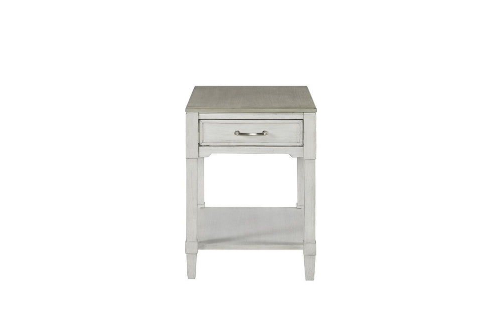English Elm End Table with Drawer Open Shelf Whitewashed Wood Coastal Cottage Living Room Accent B2699P589270