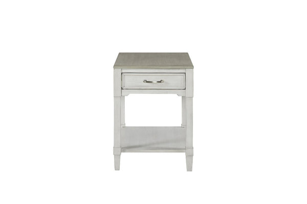 English Elm End Table with Drawer Open Shelf Whitewashed Wood Coastal Cottage Living Room Accent B2699P589270