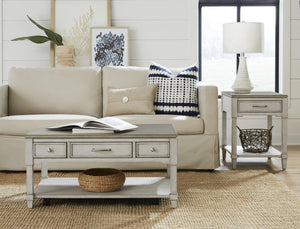 English Elm End Table with Drawer Open Shelf Whitewashed Wood Coastal Cottage Living Room Accent B2699P589270