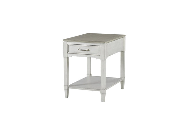 English Elm End Table with Drawer Open Shelf Whitewashed Wood Coastal Cottage Living Room Accent B2699P589270