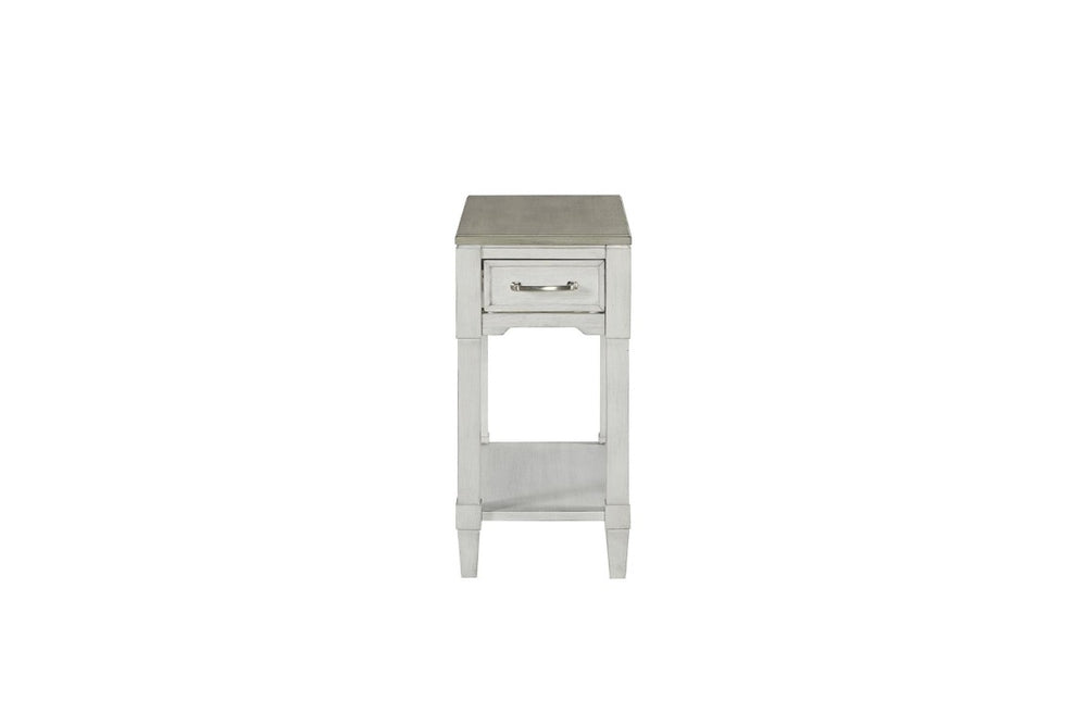 English Elm Chairside Table Whitewashed Wood with Storage Drawer and Open Display Shelf B2699P589271