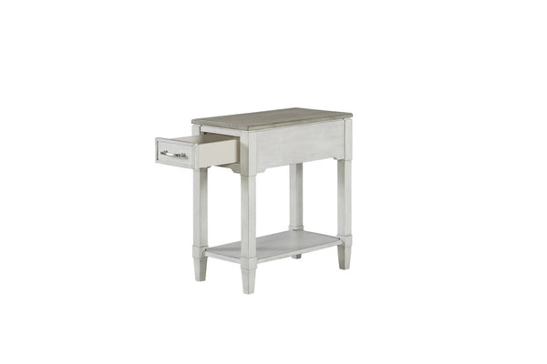 English Elm Chairside Table Whitewashed Wood with Storage Drawer and Open Display Shelf B2699P589271