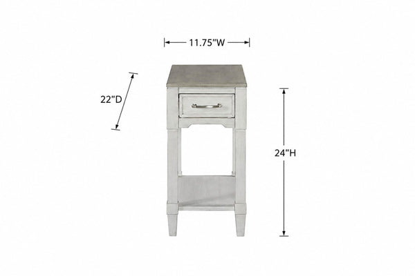 English Elm Chairside Table Whitewashed Wood with Storage Drawer and Open Display Shelf B2699P589271