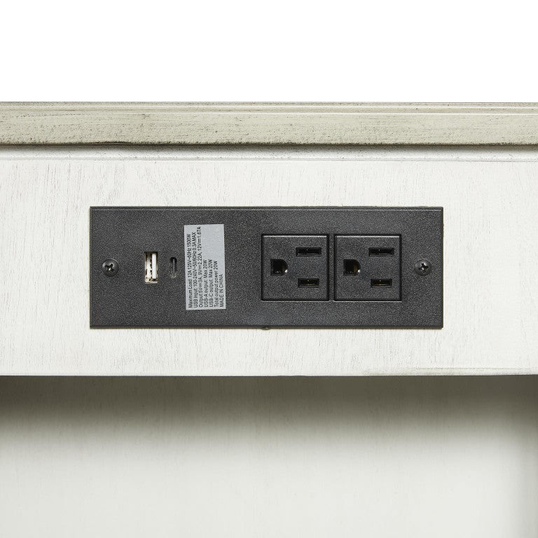 English Elm Chairside Cabinet with USB Outlets Drawer and Hidden Storage in Whitewashed Wood B2699P589418