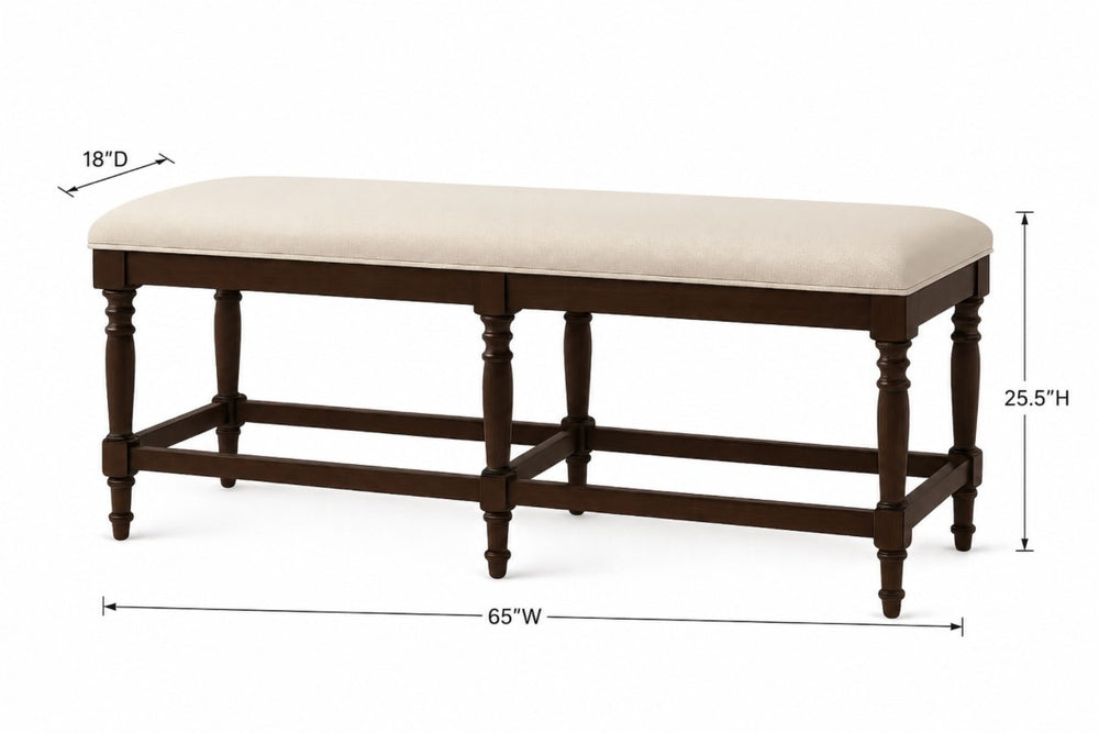 English Elm Counter Height Bench with Elm Veneer Upholstered Seat for Farmhouse Dining Rooms Coffee B2699P592467