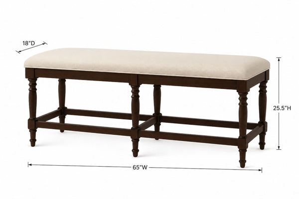 English Elm Counter Height Bench with Elm Veneer Upholstered Seat for Farmhouse Dining Rooms Coffee B2699P592467