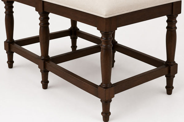 English Elm Counter Height Bench with Elm Veneer Upholstered Seat for Farmhouse Dining Rooms Coffee B2699P592467