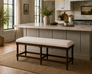 English Elm Counter Height Bench with Elm Veneer Upholstered Seat for Farmhouse Dining Rooms Coffee B2699P592467