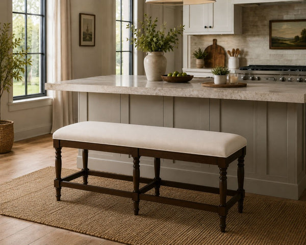 English Elm Counter Height Bench with Elm Veneer Upholstered Seat for Farmhouse Dining Rooms Coffee B2699P592467