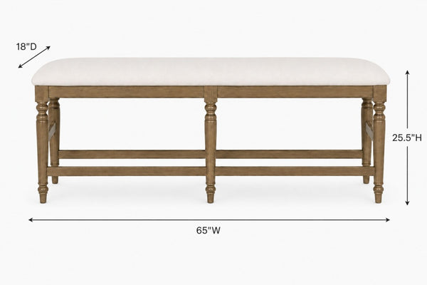 English Elm Counter Height Bench with Elm Veneer Upholstered Seat for Farmhouse Dining Rooms Caramel B2699P592474